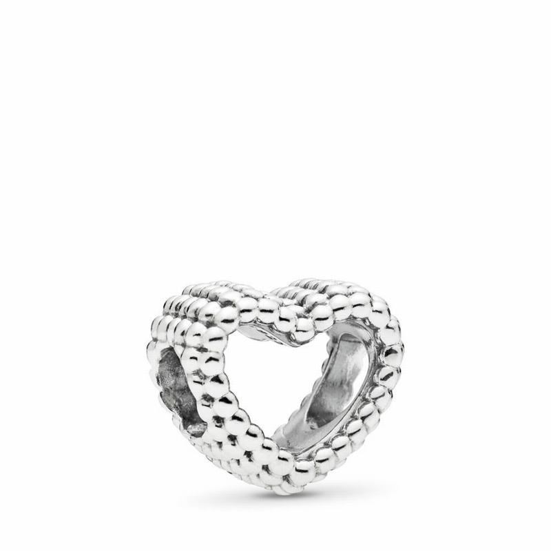 Pandora Beaded Heart Charm NZ, Sterling Silver (650829-ZDI)